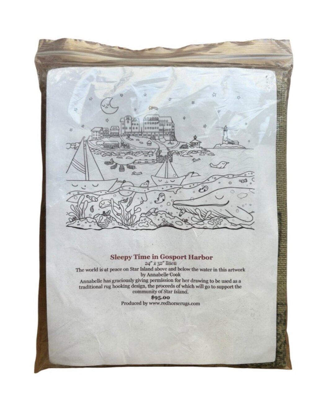 Rug Hooking Pattern Sleepy Time in Gosport Harbor NH Red Horse Rugs 24 x 32 Cook